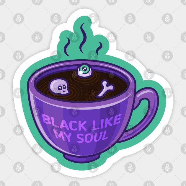 Black like my soul coffee cup with skull and bone Sticker by Sugar & Bones